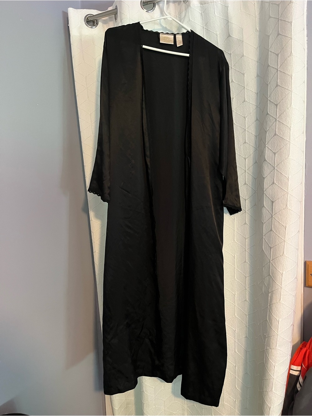 Black Satin Long Robe - Women's Open Front Sleepwear